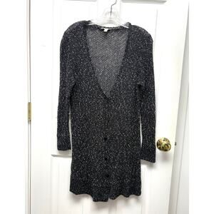 Eileen Fisher Black Flecked V-Neck Button Cardigan